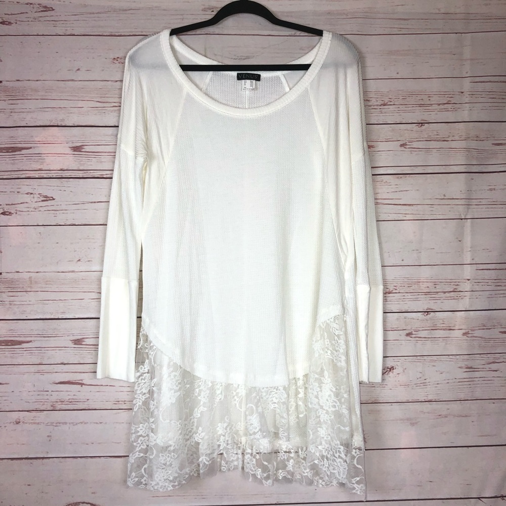 VENUS White Lace Hem Tunic Top